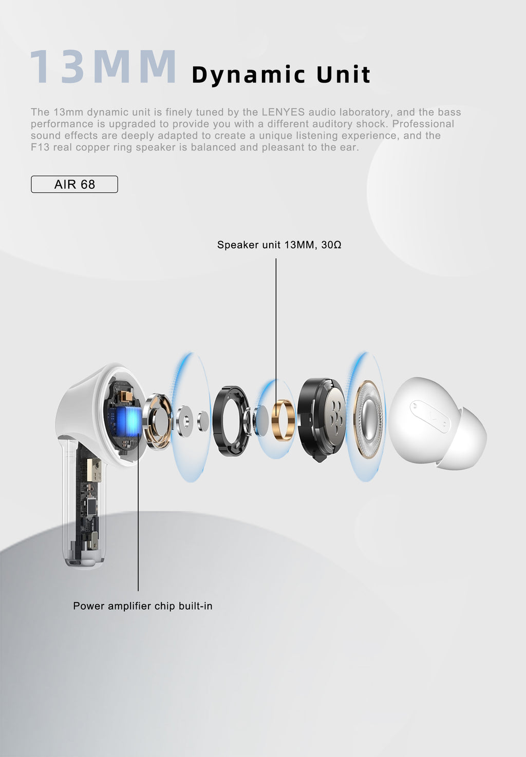 LENYES Air 68 BLACK Auriculares Bluetooth 5.4 TWS con Control Táctil - Diseño Compacto y Ligero
