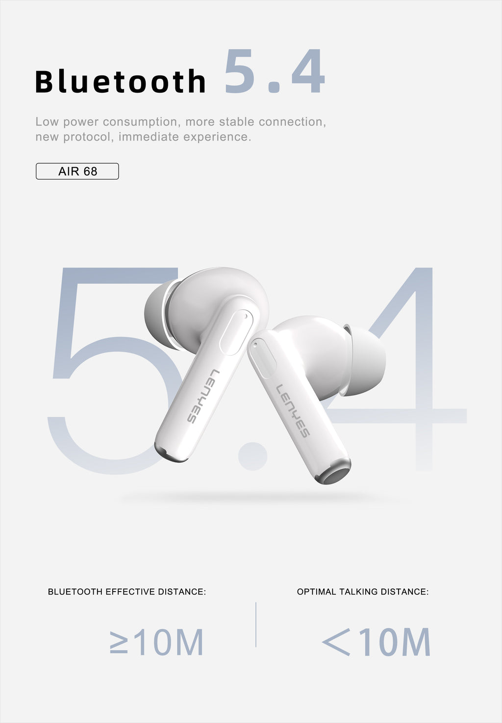 LENYES Air 68 BLACK Auriculares Bluetooth 5.4 TWS con Control Táctil - Diseño Compacto y Ligero
