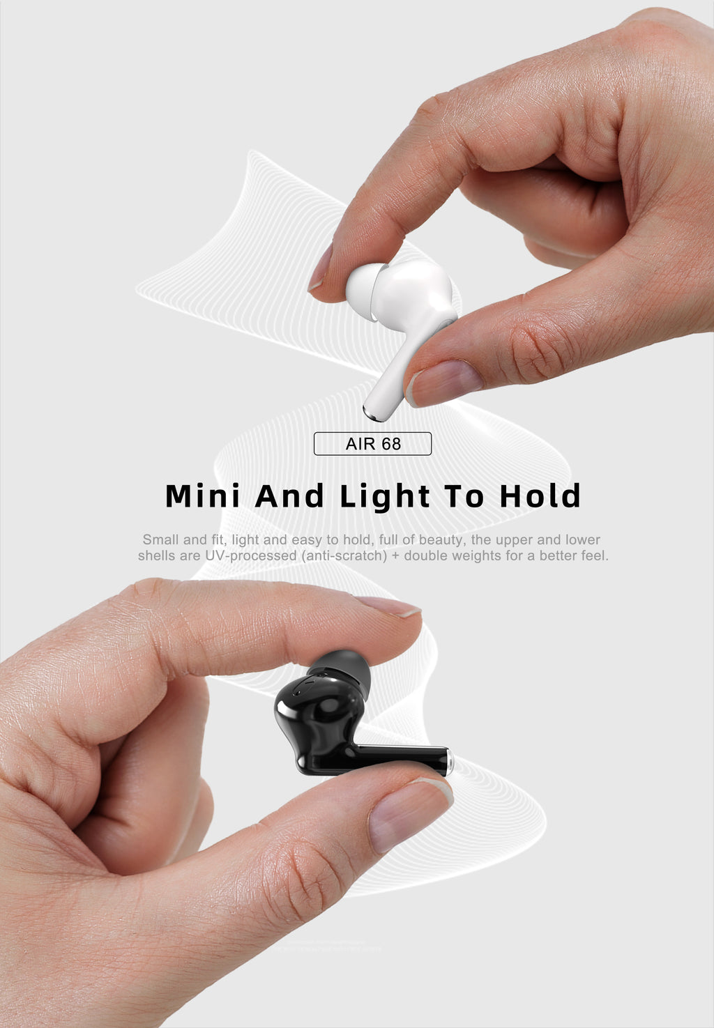 LENYES Air 68 BLACK Auriculares Bluetooth 5.4 TWS con Control Táctil - Diseño Compacto y Ligero