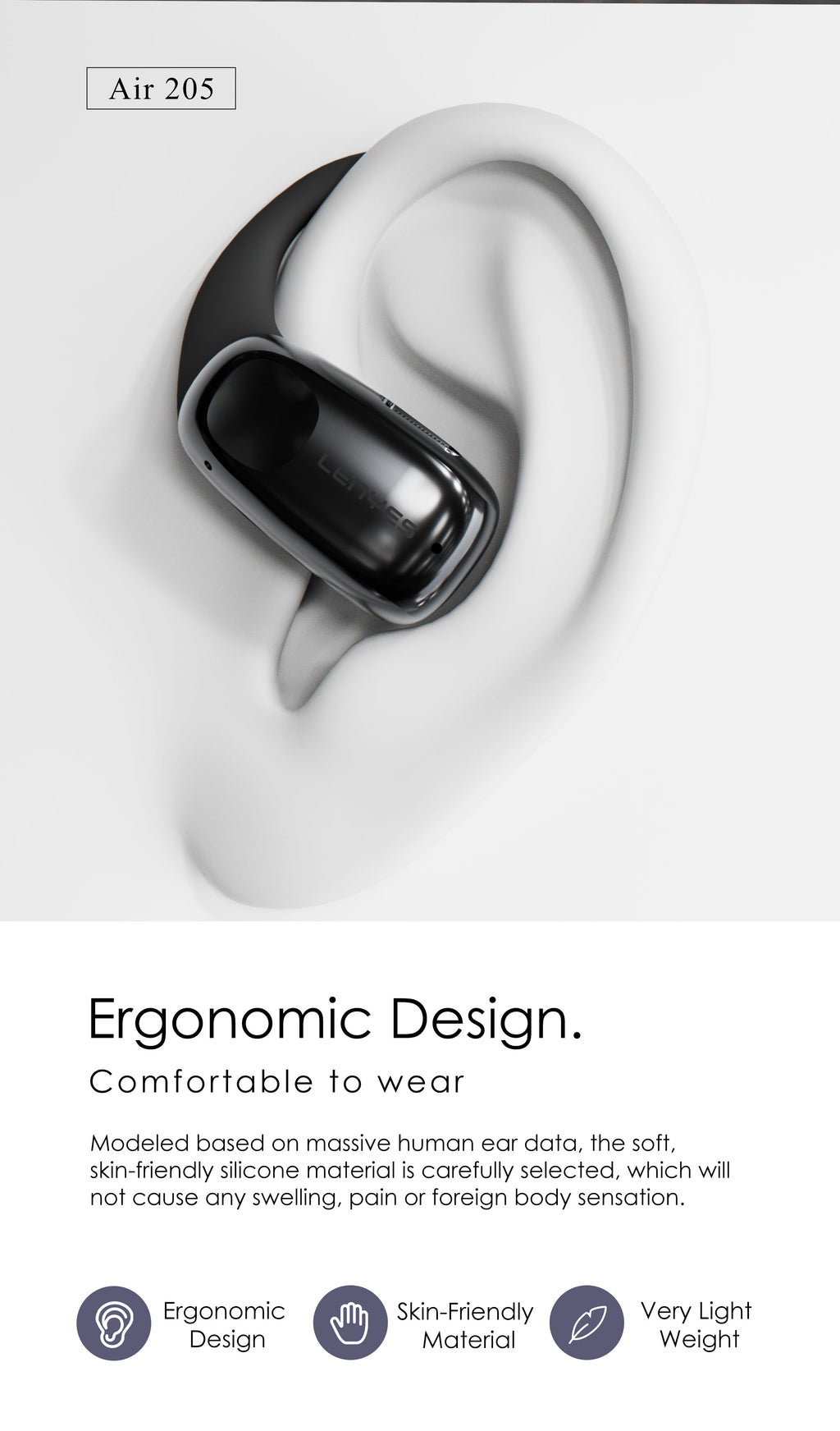 LENYES AIR 205 Auriculares OWS Oído Abierto Bluetooth 5.4 IPX6 6h Negro