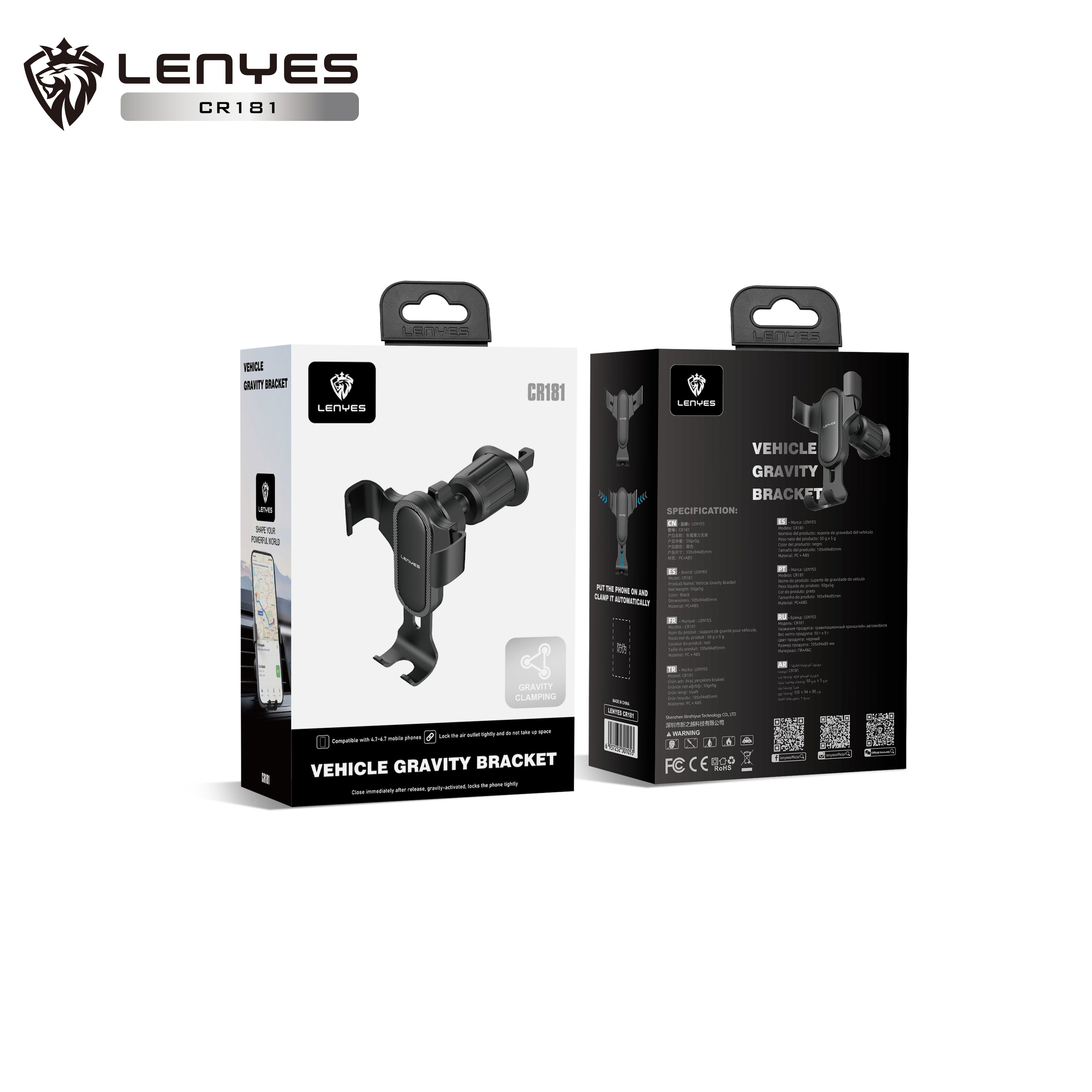 LENYES CR181 Soporte Coche Gravedad Rejilla Ventilación 360° Negro