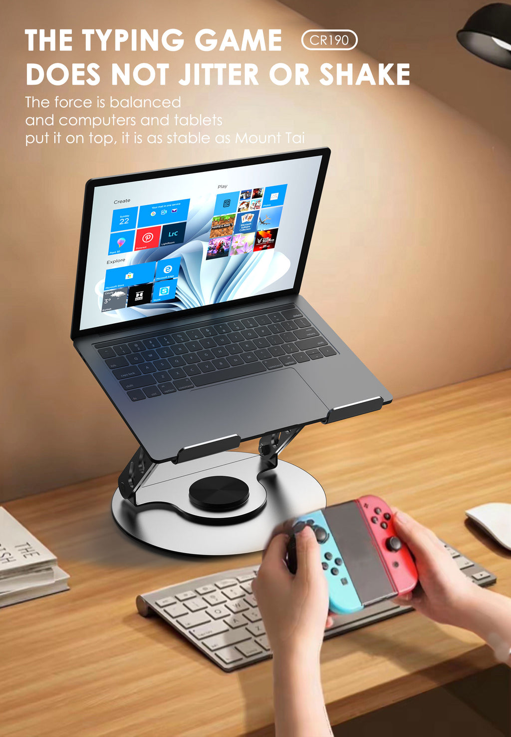 LENYES CR190 Soporte Portátil Tablet 360° Aluminio 10-17.3" Plegable Plata