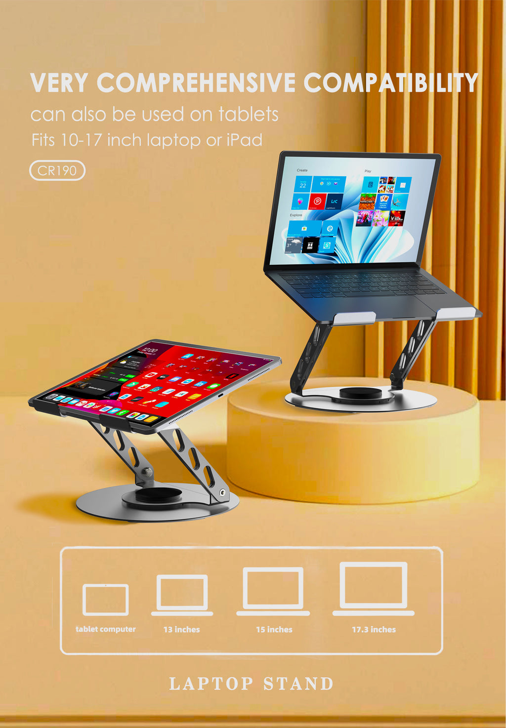 LENYES CR190 Soporte Portátil Tablet 360° Aluminio 10-17.3" Plegable Plata