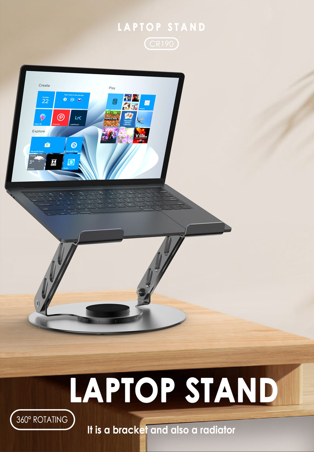 LENYES CR190 Soporte Portátil Tablet 360° Aluminio 10-17.3" Plegable Plata