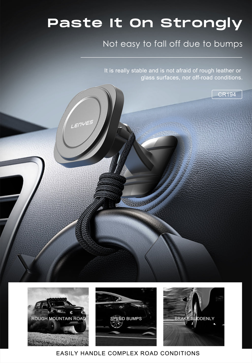 LENYES CR194 Soporte Magnético Coche Adhesivo 3M 360° MagSafe Negro