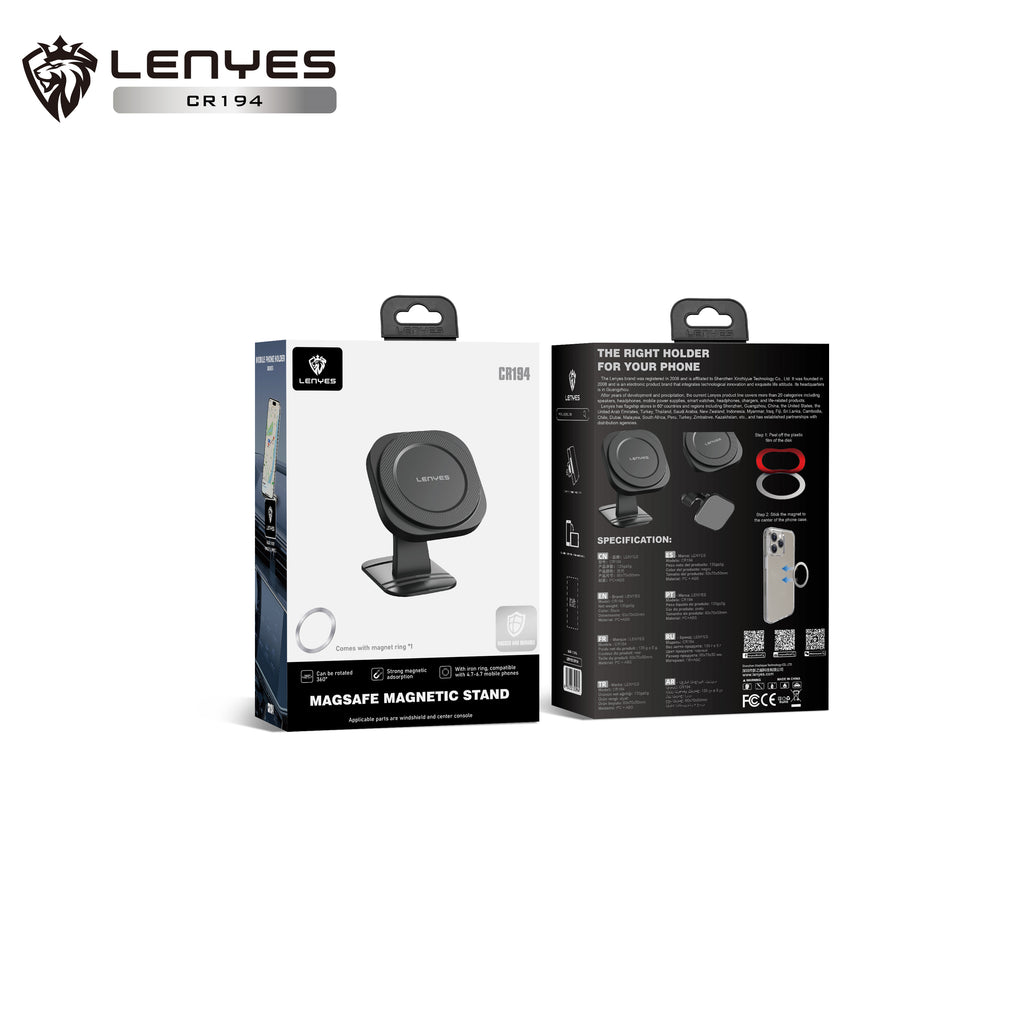 LENYES CR194 Soporte Magnético Coche Adhesivo 3M 360° MagSafe Negro