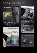 LENYES CR181 Soporte Coche Gravedad Rejilla Ventilación 360° Negro