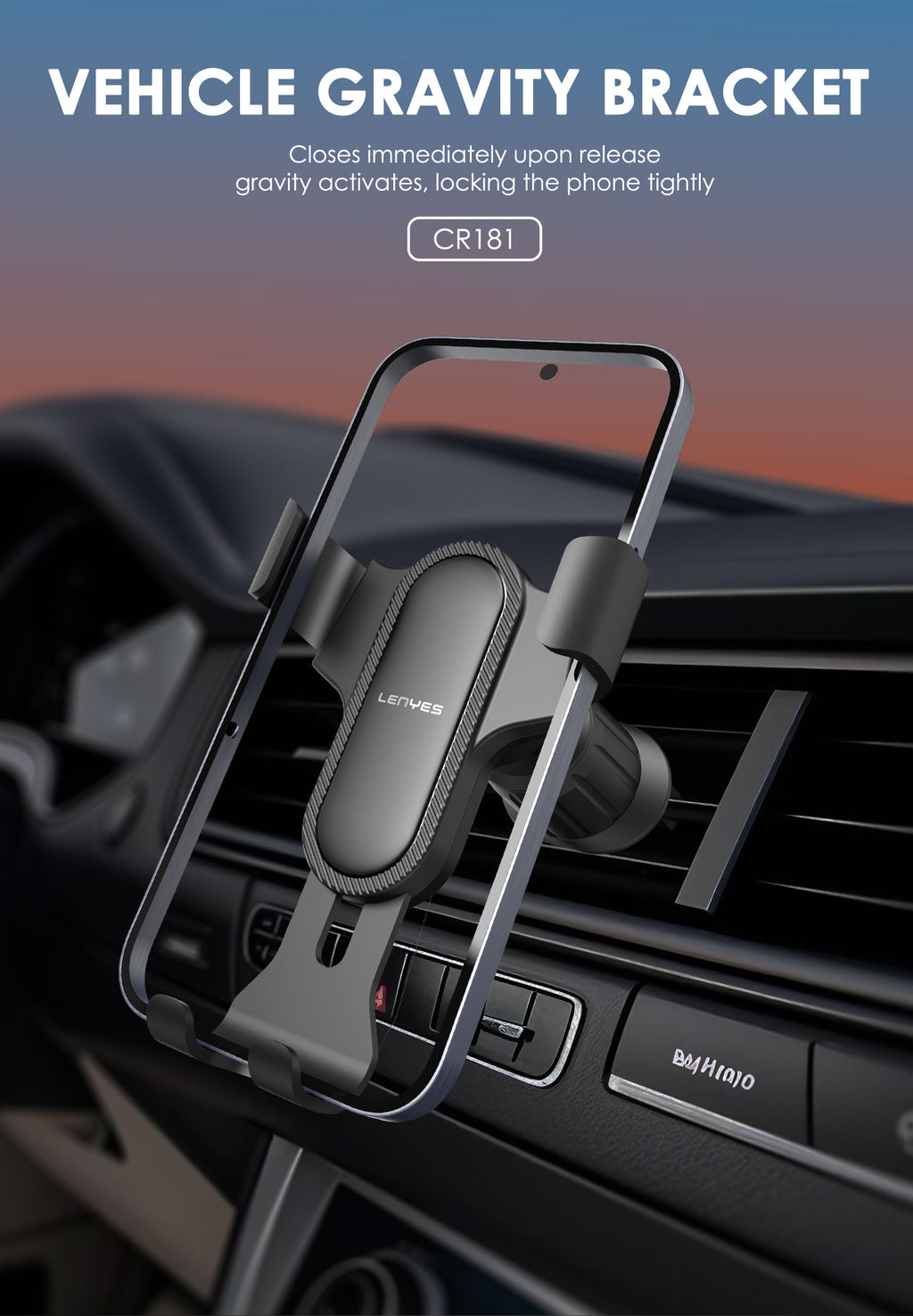 LENYES CR181 Soporte Coche Gravedad Rejilla Ventilación 360° Negro