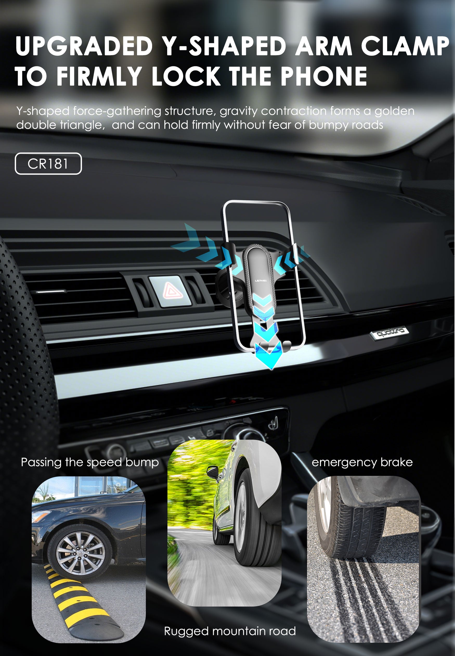 LENYES CR181 Soporte Coche Gravedad Rejilla Ventilación 360° Negro