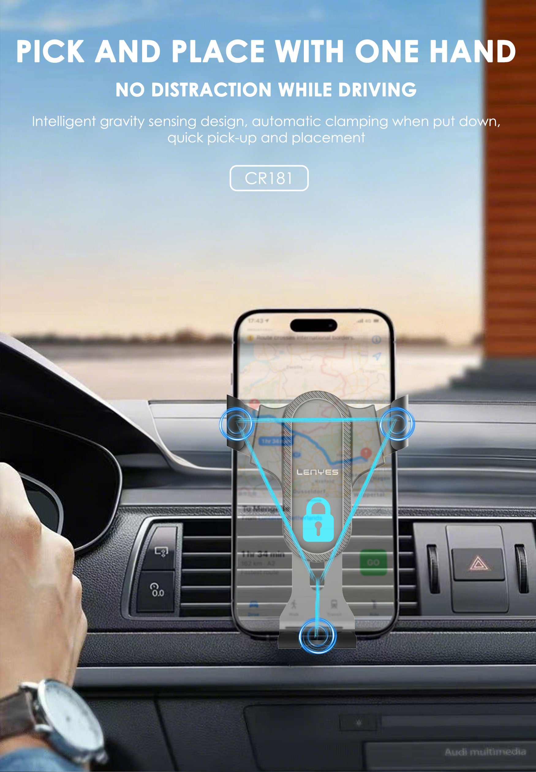 LENYES CR181 Soporte Coche Gravedad Rejilla Ventilación 360° Negro