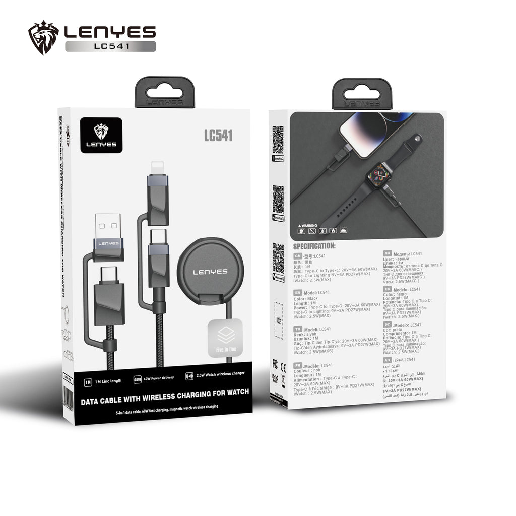 LENYES LC541 Cable de Datos 3 en 1 con Carga Inalámbrica para Smartwatch