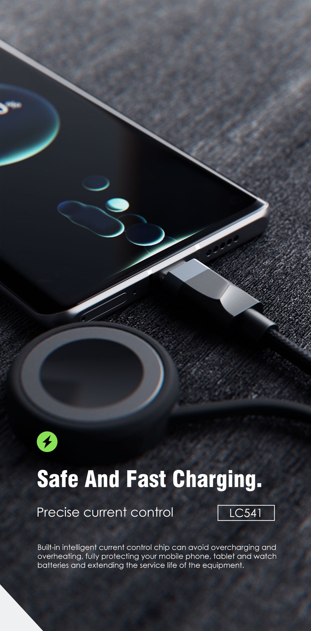 LENYES LC541 Cable de Datos 3 en 1 con Carga Inalámbrica para Smartwatch