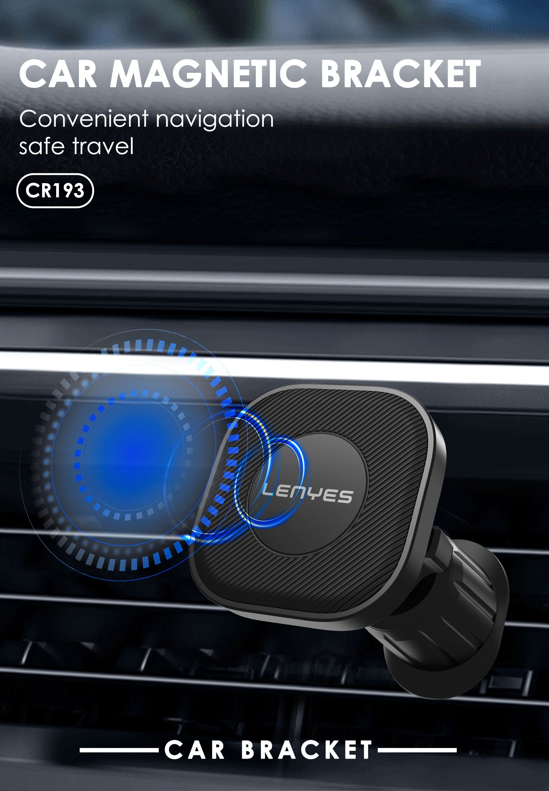 LENYES CR193 Soporte Magnético Coche Rejilla 6 Imanes 360° MagSafe Negro