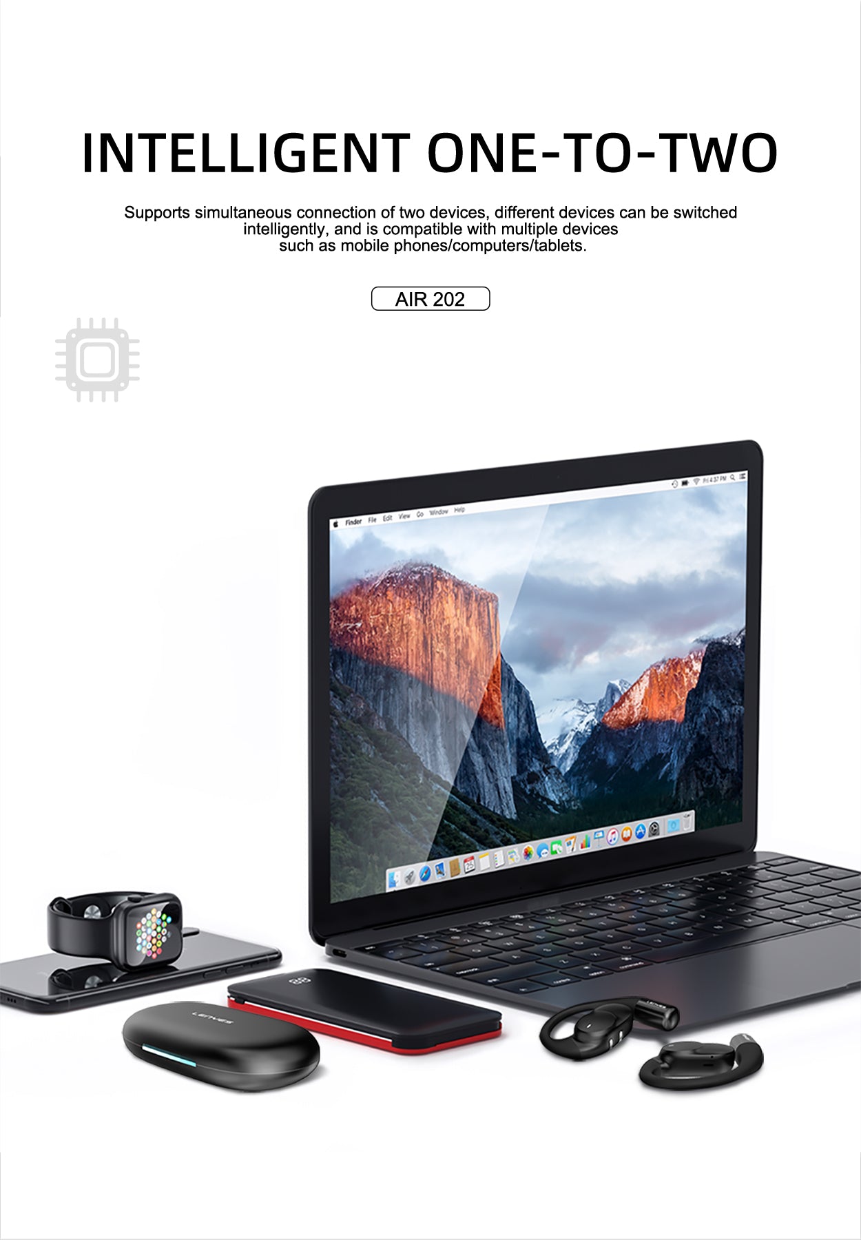 LENYES AIR 202 BEIGE Auriculares Bluetooth 5.4 Abiertos con Gancho - IPX4 Resistentes al Agua 32h Batería