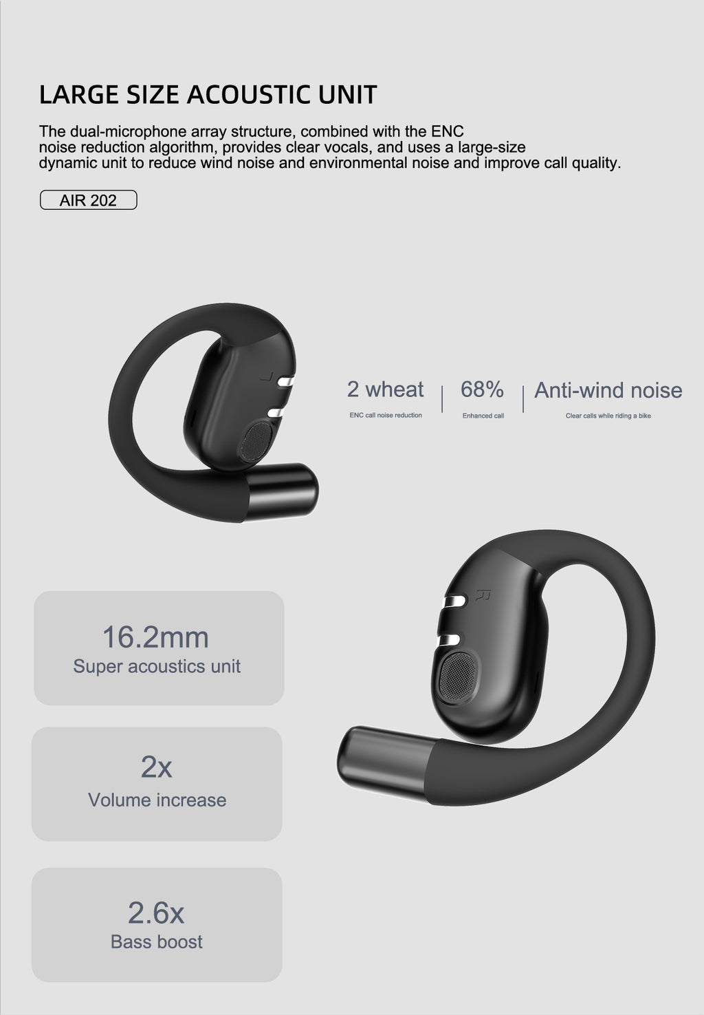 LENYES AIR 202 BEIGE Auriculares Bluetooth 5.4 Abiertos con Gancho - IPX4 Resistentes al Agua 32h Batería