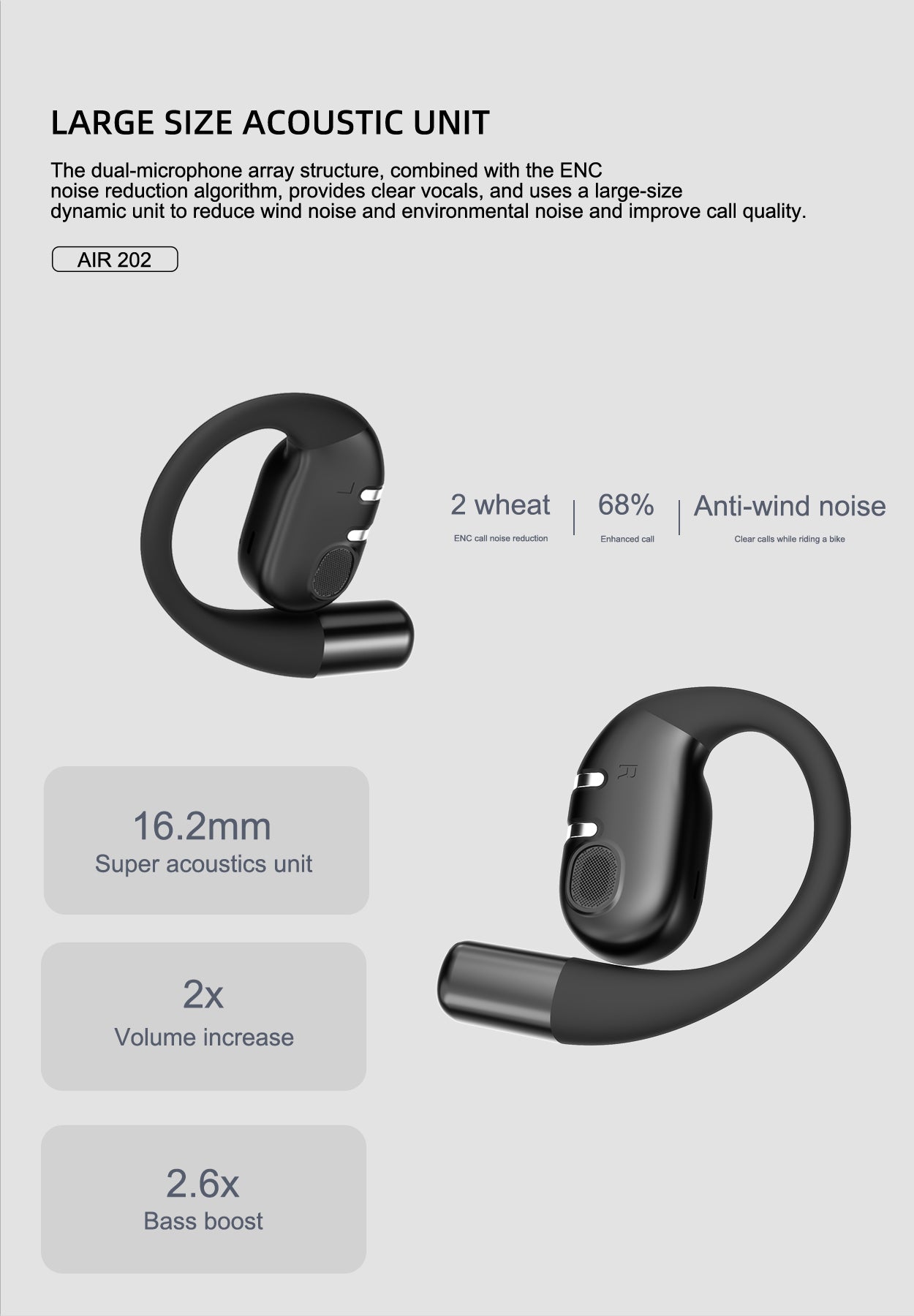 LENYES AIR 202 BEIGE Auriculares Bluetooth 5.4 Abiertos con Gancho - IPX4 Resistentes al Agua 32h Batería