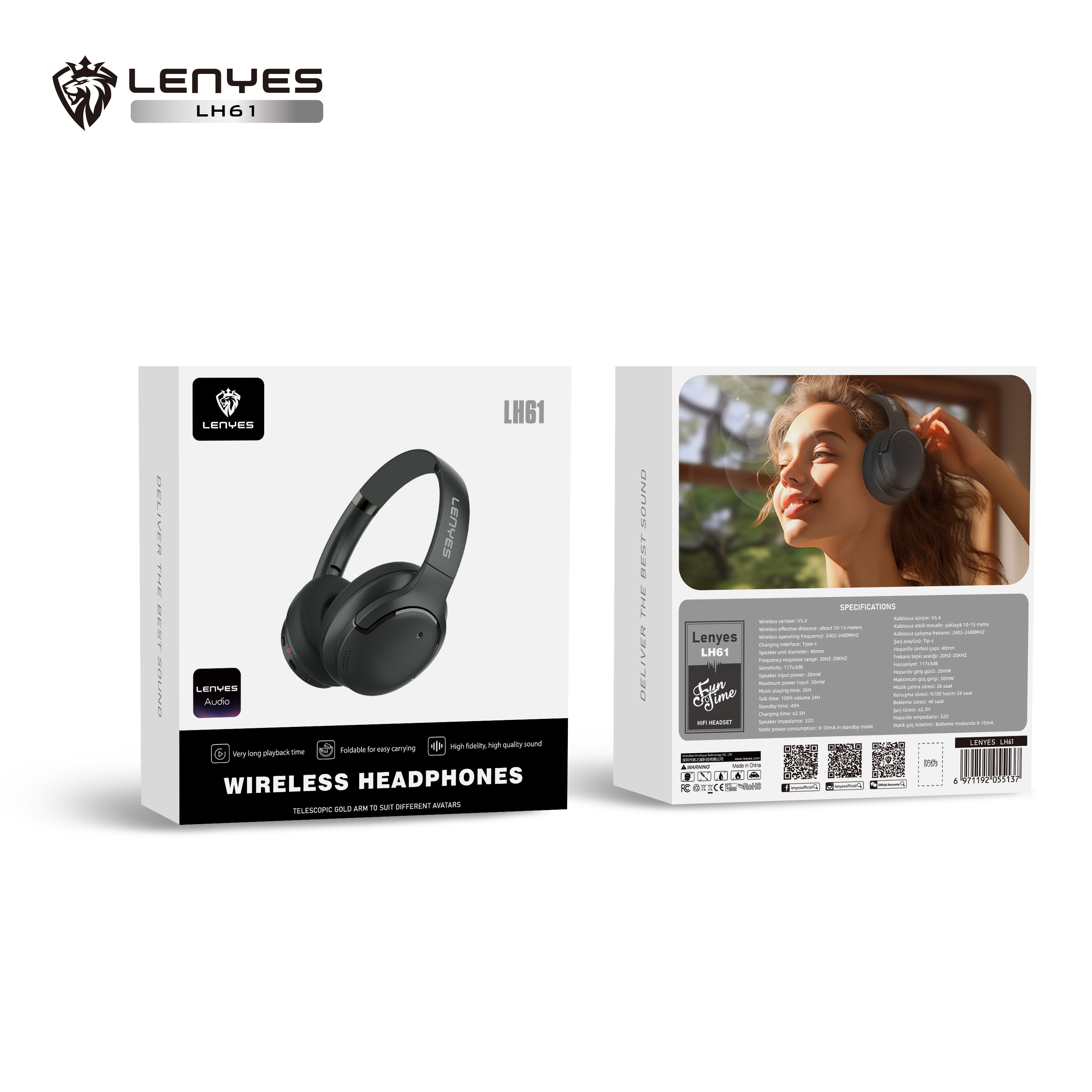 LENYES LH61 Auriculares Bluetooth 40mm Plegables Dual Modo Negro
