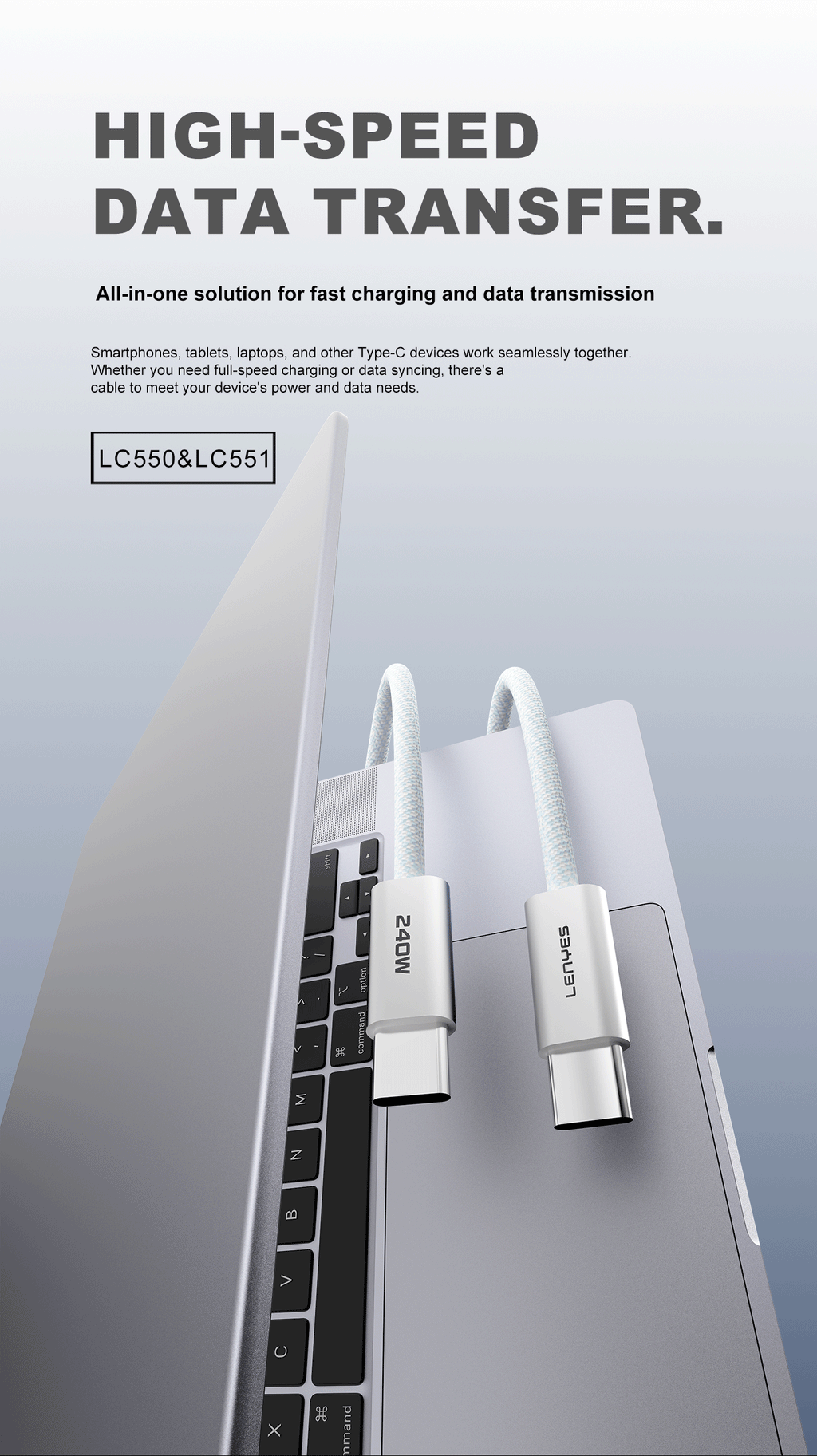 LENYES LC551 Cable de Datos USB-C a USB-C 60W Carga Rápida