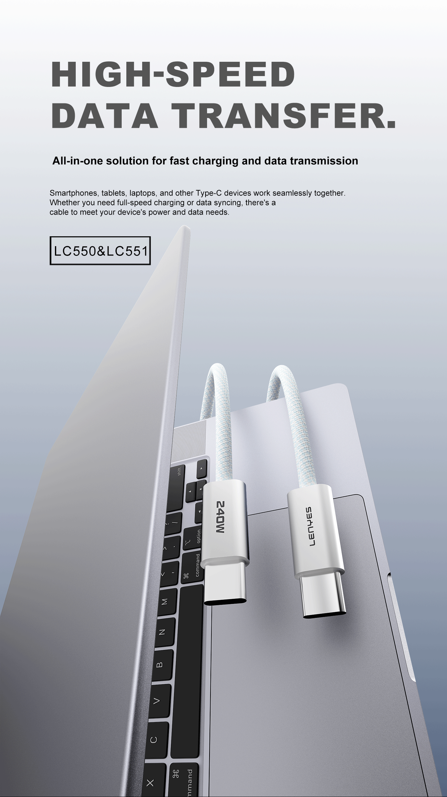LENYES LC551 Cable de Datos USB-C a USB-C 60W Carga Rápida