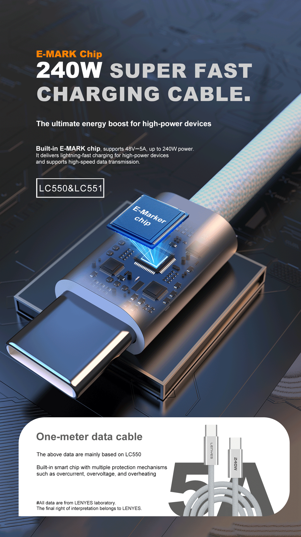 LENYES LC551 Cable de Datos USB-C a USB-C 60W Carga Rápida