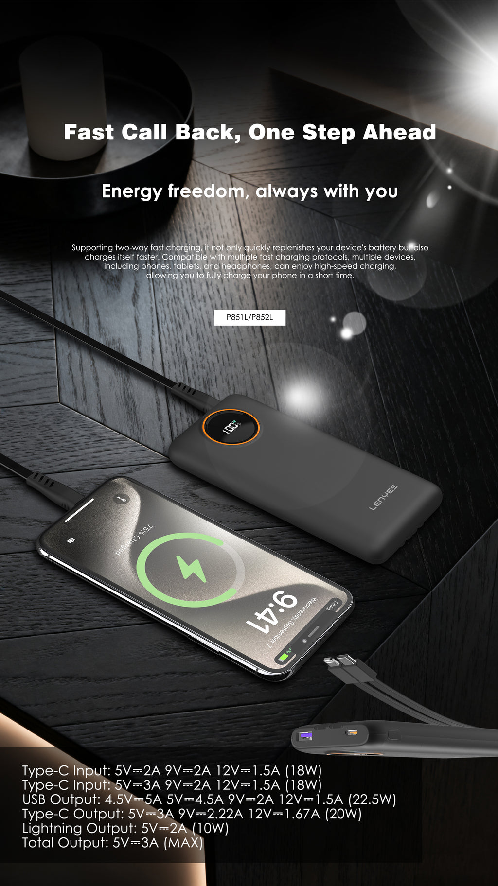 Powerbank 10.000mAH P851L BLACK