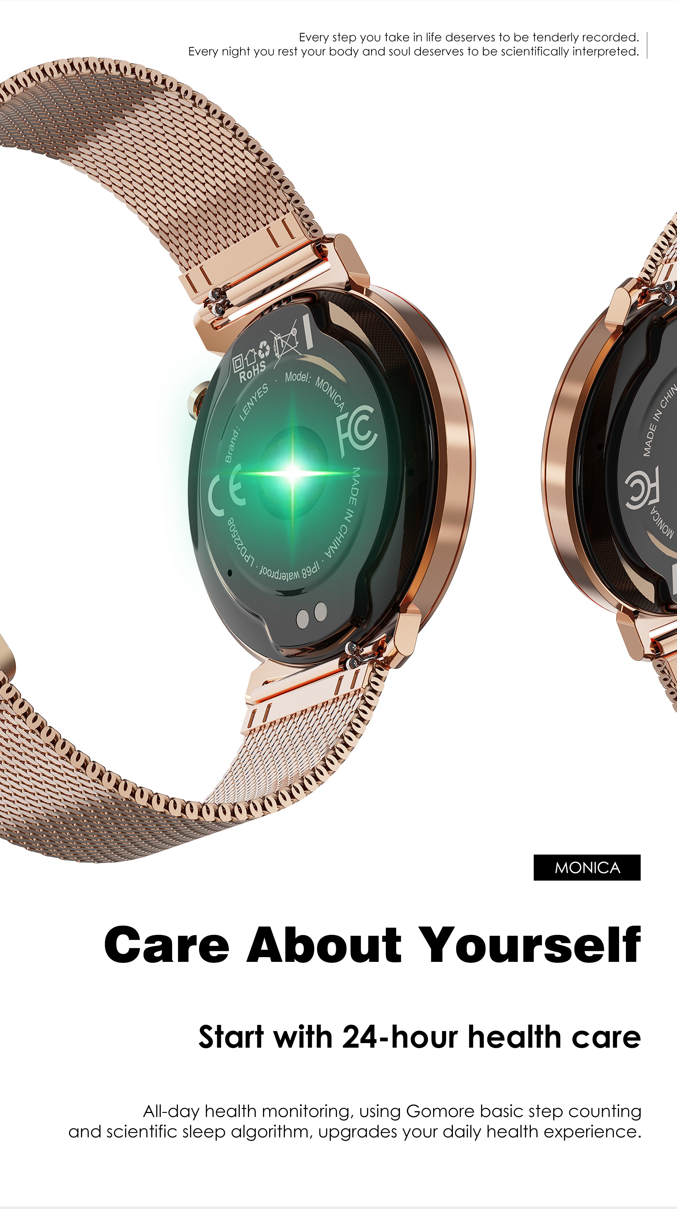 LENYES MONICA Smartwatch Ultra-Thin 8mm AMOLED 1.32" IP68 180mAh Oro Rosa