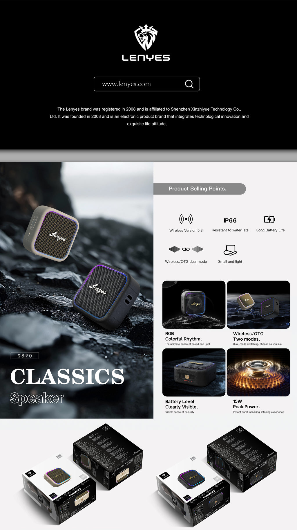 LENYES S890 Altavoz Bluetooth Potente IPX6 TWS 15 Horas Blanco