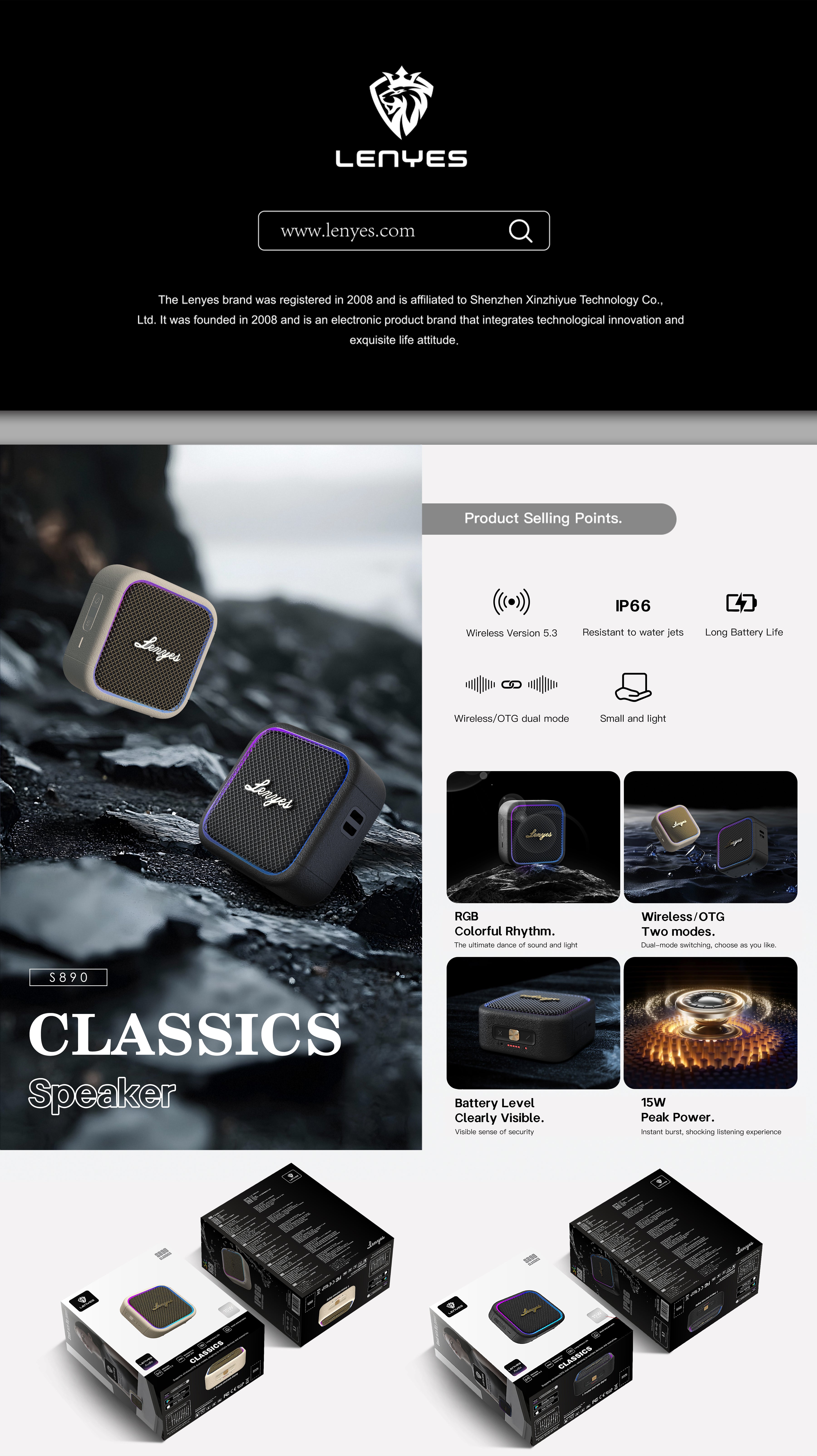 LENYES S890 Altavoz Bluetooth Potente IPX6 TWS 15 Horas Blanco