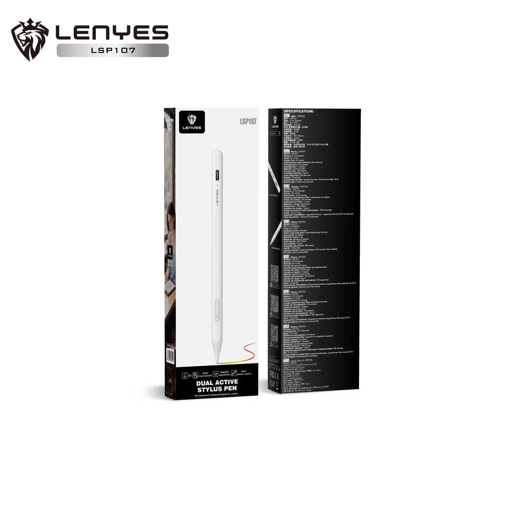 LENYES LSP107 Stylus Pen Dual Activo Rechazo Palma USB-C Magnético Blanco