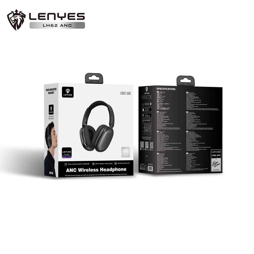 LENYES LH62 ANC Auriculares Bluetooth Cancelación Ruido 40mm 20h Gun Metal