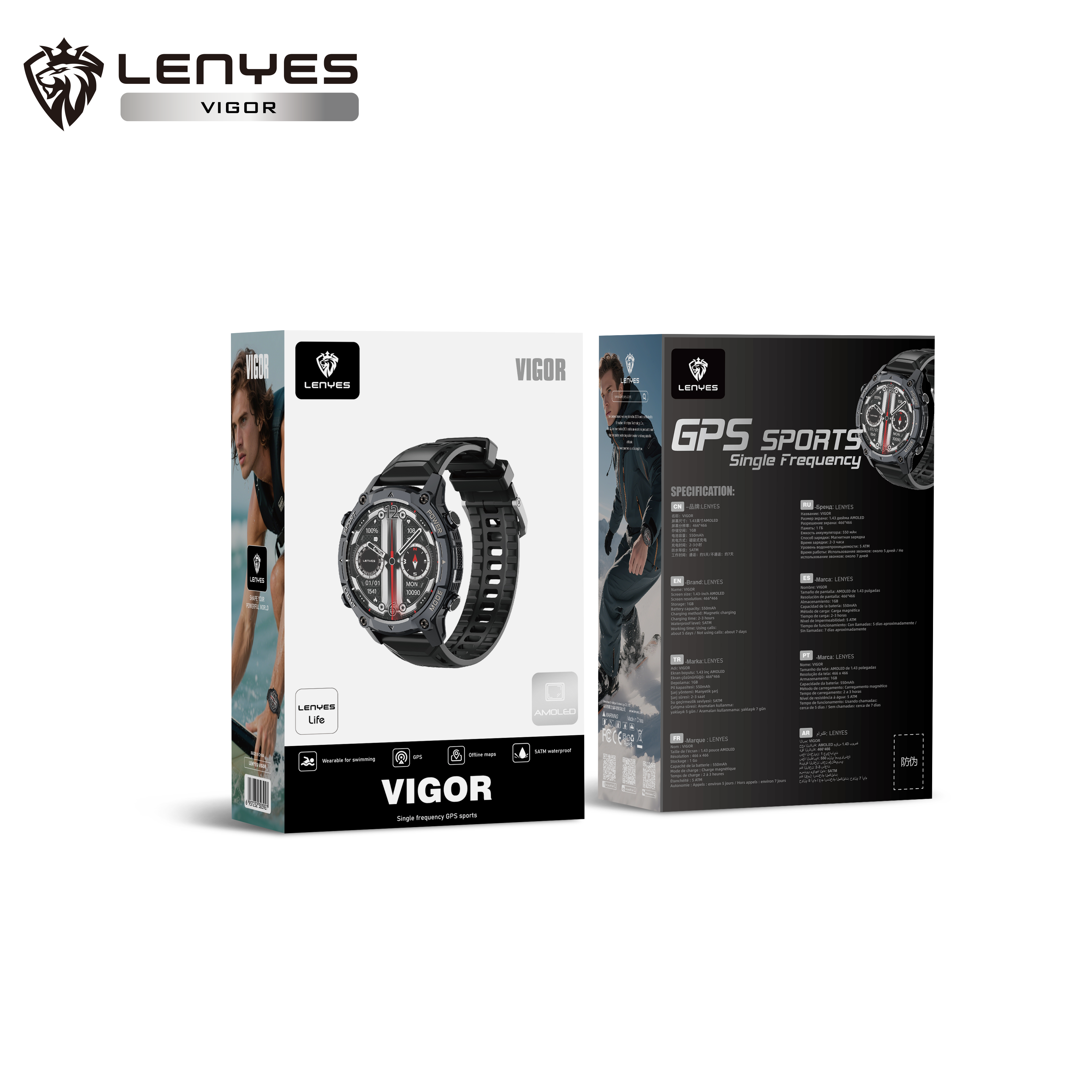 LENYES VIGOR Smartwatch Táctico Reforzado Monitor Salud SpO2 Presión IP67 Negro
