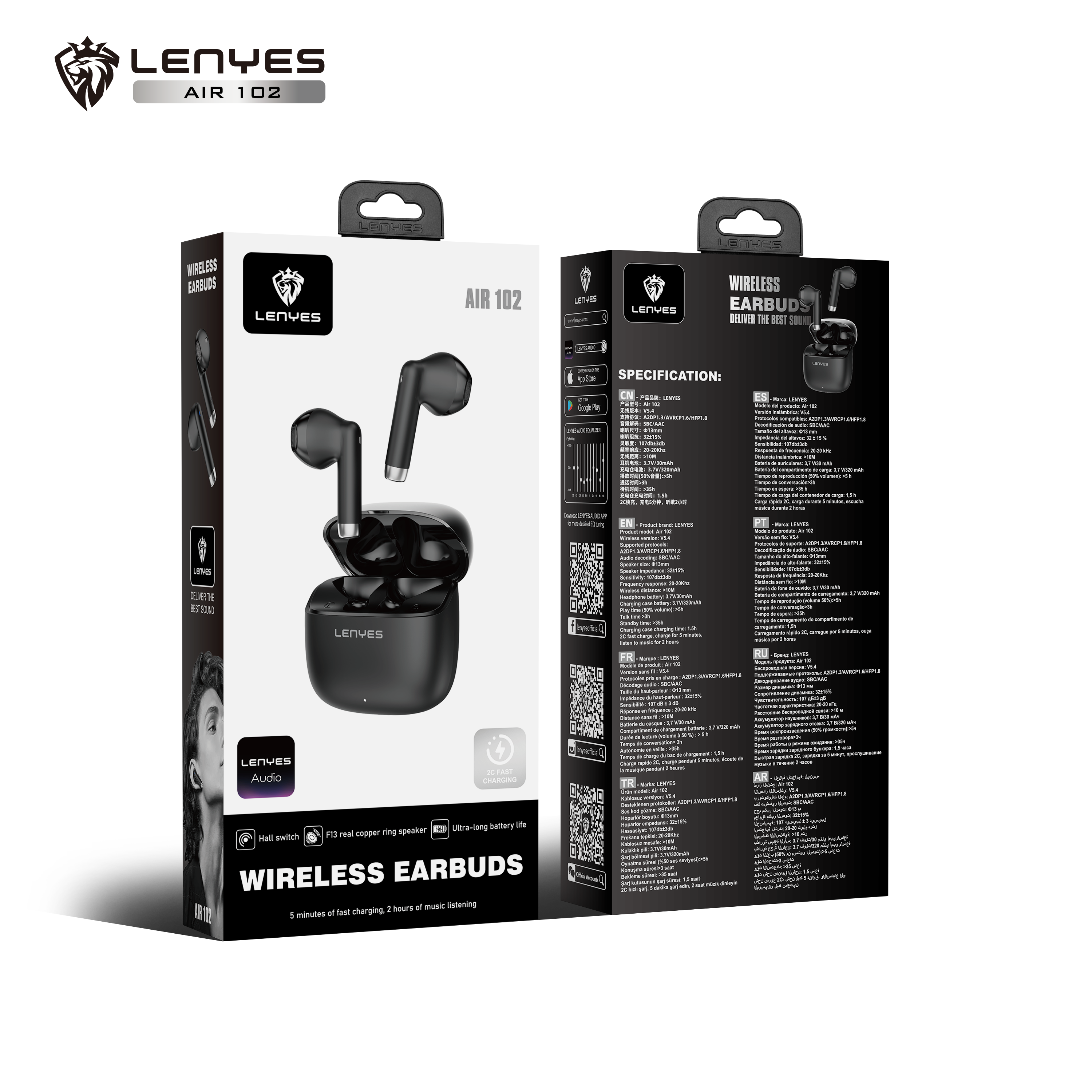 LENYES Air 102 Auriculares Bluetooth TWS con Carga Rápida y App Lenyes Audio