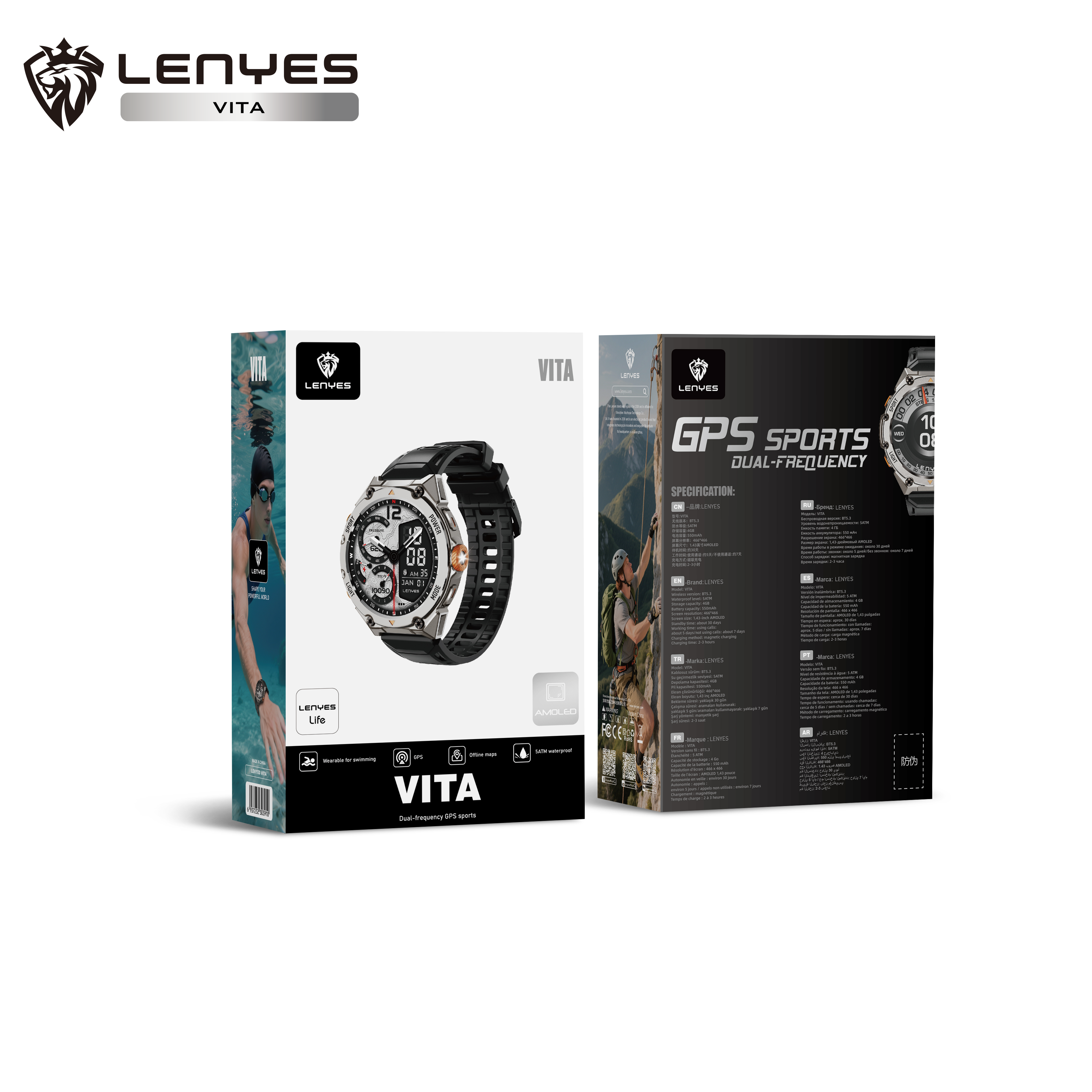 Lenyes VITA GPS Doble Frecuencia | Mapas Offline y 4GB Flash | 5ATM Pro