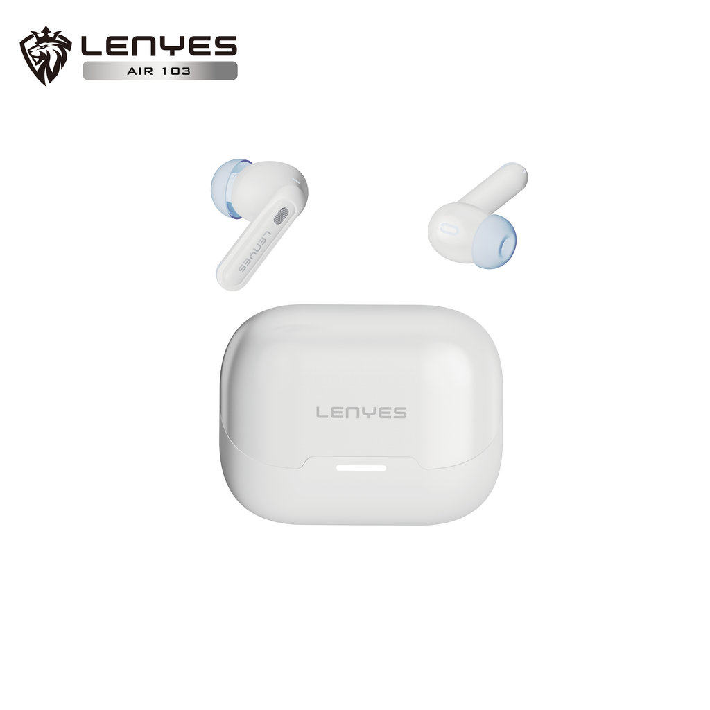 LENYES AIR 103 WHITE Auriculares Bluetooth 5.4 TWS con Cancelación de Ruido ANC+ENC 28dB - Sonido 360°