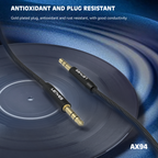LENYES AX94 Cable Auxiliar 3.5mm Hi-Fi Chapado Oro Trenzado 1m Negro