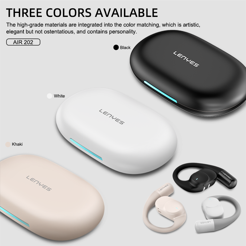 LENYES AIR 202 BEIGE Auriculares Bluetooth 5.4 Abiertos con Gancho - IPX4 Resistentes al Agua 32h Batería