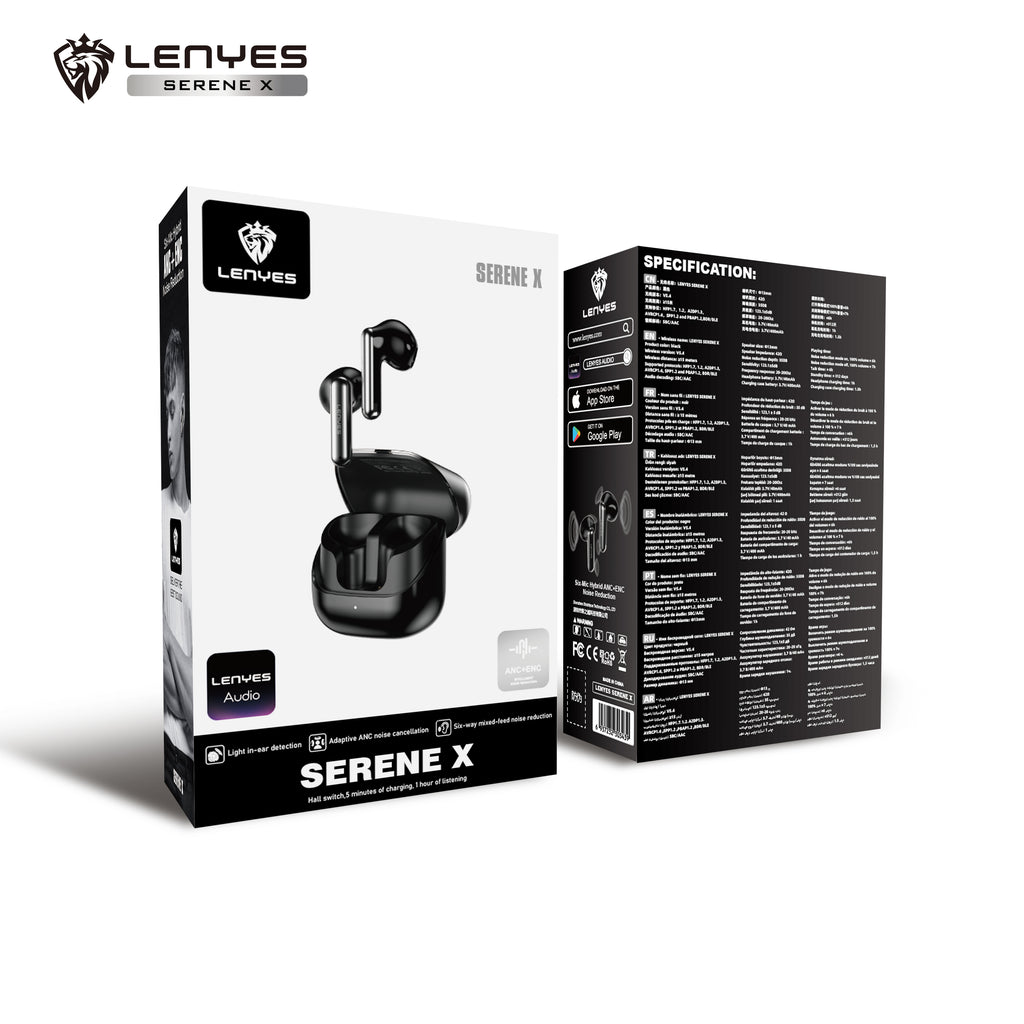 LENYES SERENE X Auriculares Bluetooth 5.4 TWS con ANC+ENC 6 Micrófonos - Sonido 360° y App Audio