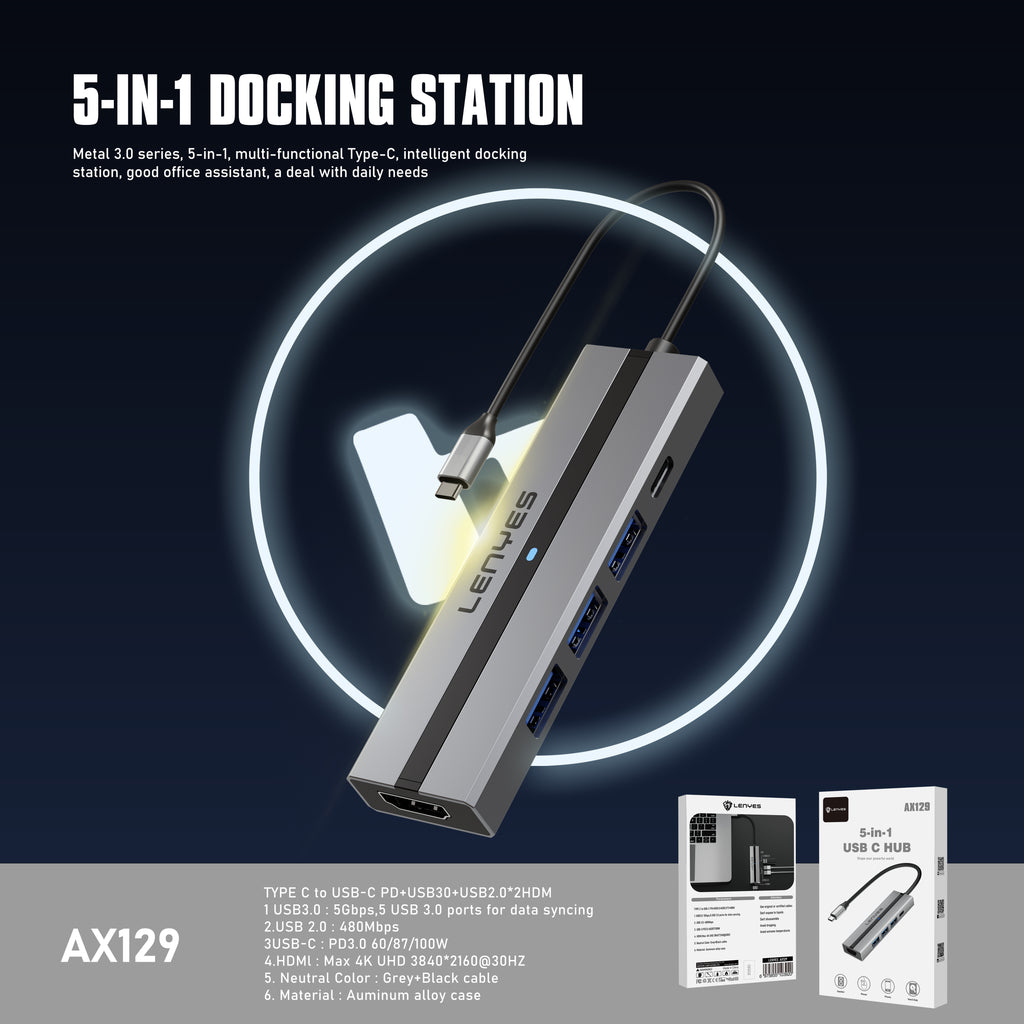 AX129 Tipo-C HUB 5 en 1 -Lenyes