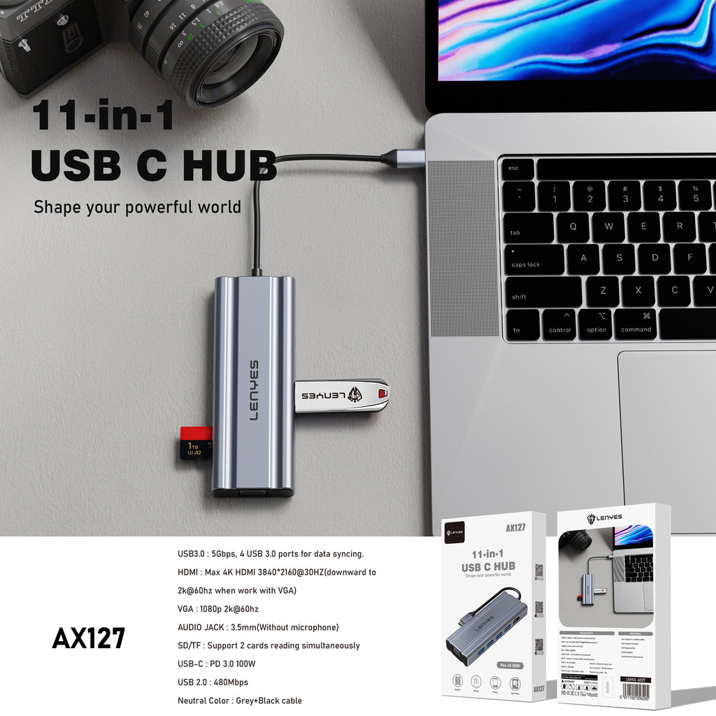 AX127 Tipo-C HUB 11 en 1 -Lenyes