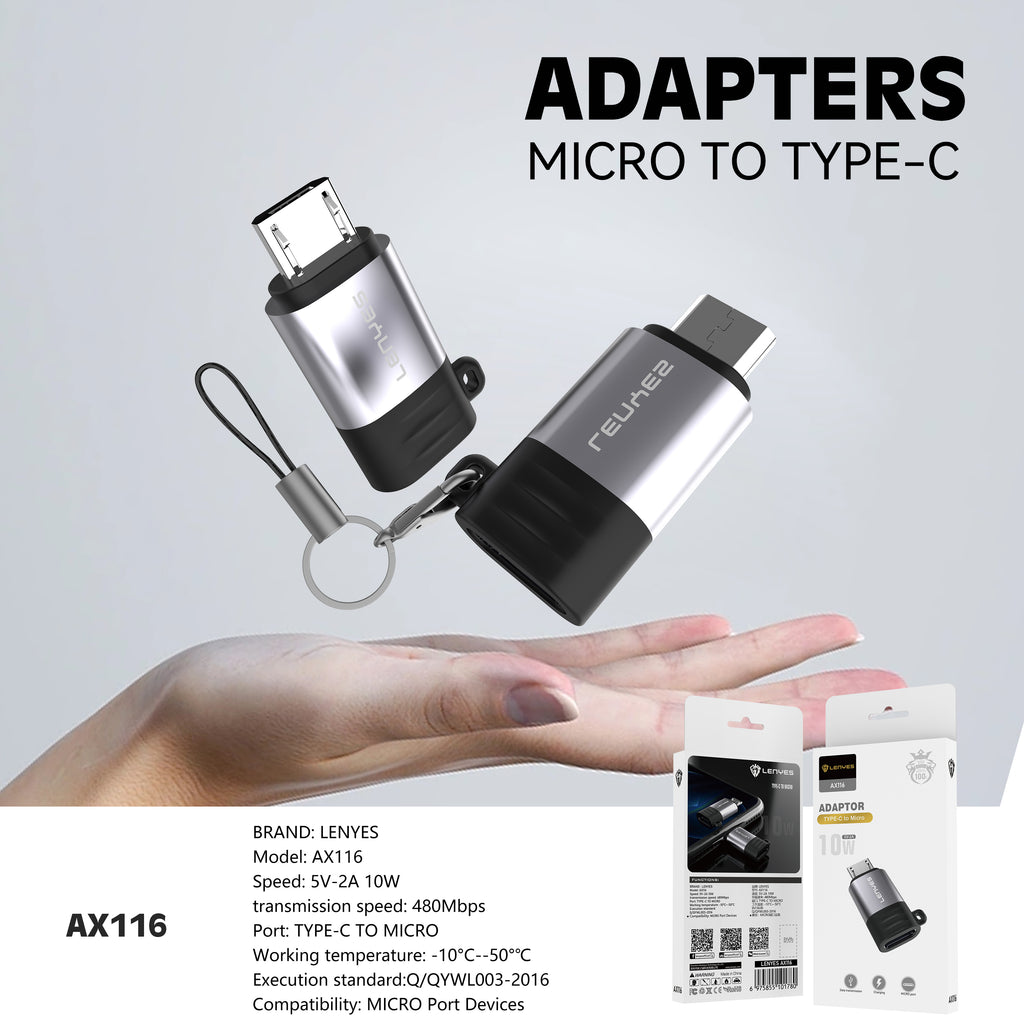 AX116 Adaptador Tipo-C a Micro USB/V8 -Lenyes