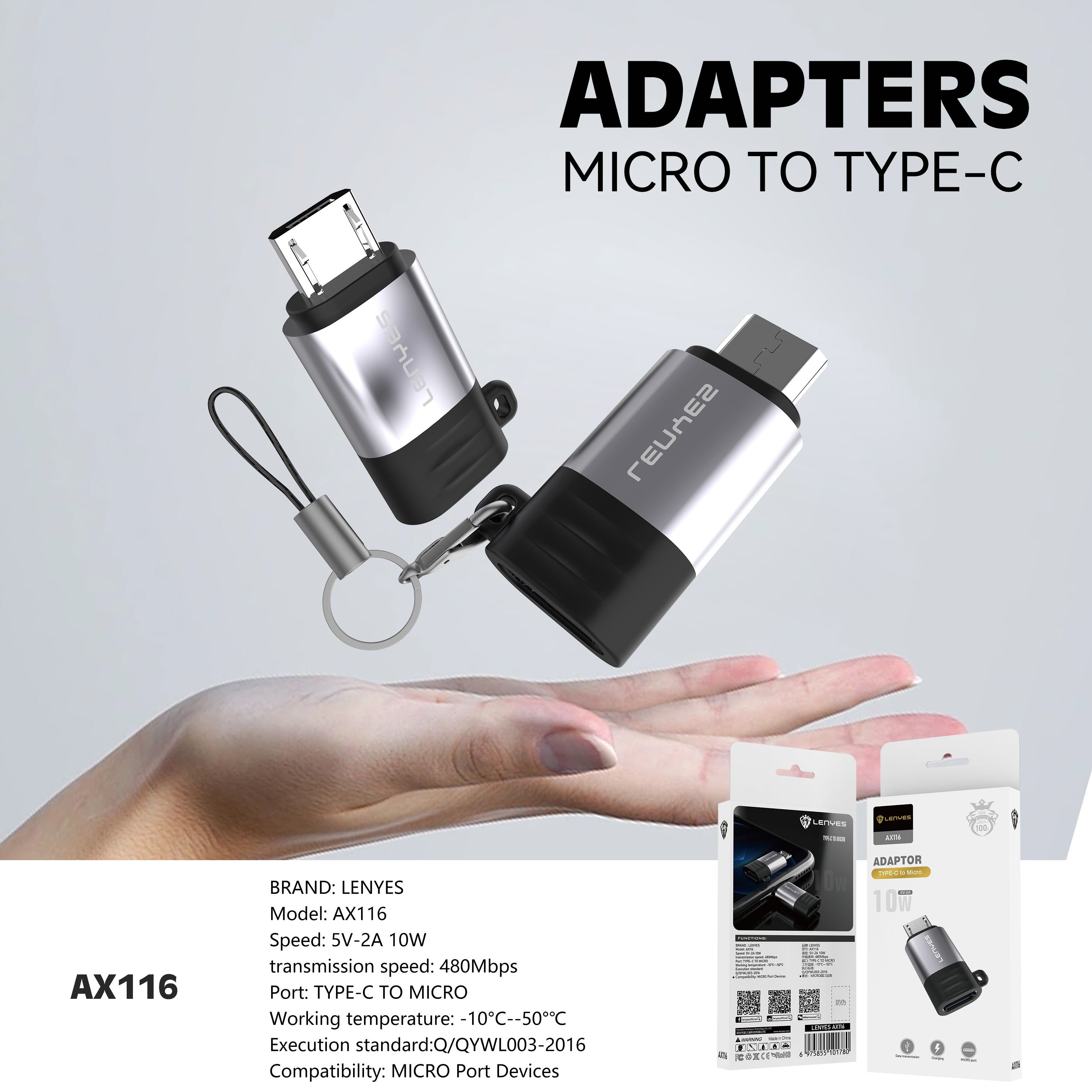 AX116 Adaptador Tipo-C a Micro USB/V8 -Lenyes