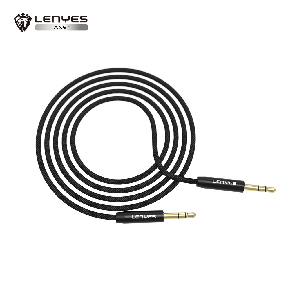 LENYES AX94 Cable Auxiliar 3.5mm Hi-Fi Chapado Oro Trenzado 1m Negro