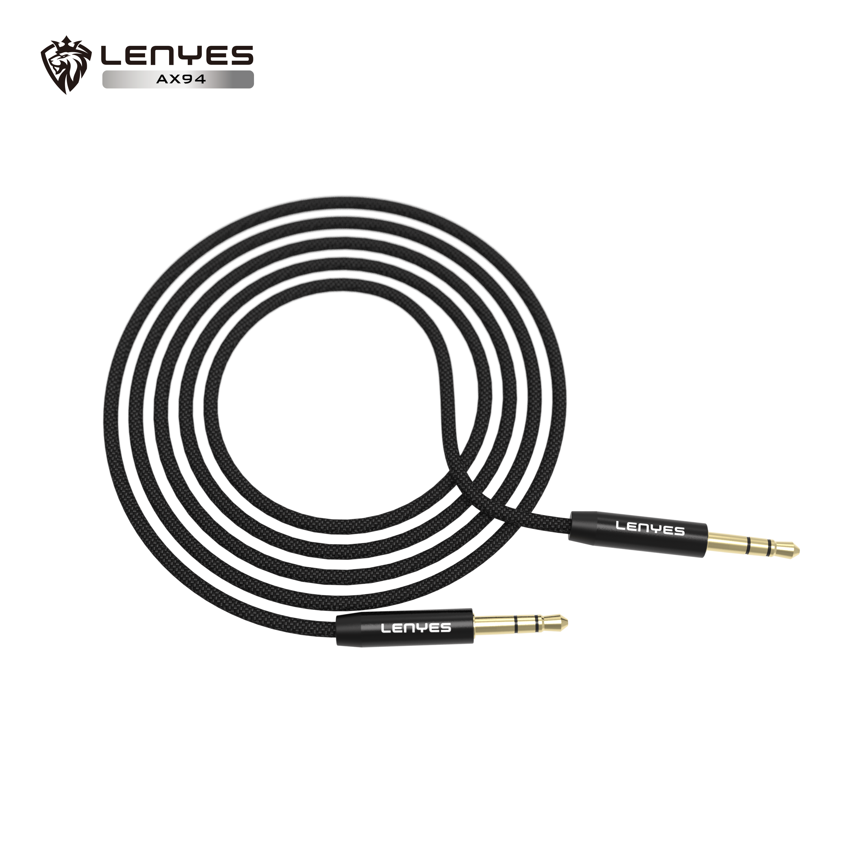 LENYES AX94 Cable Auxiliar 3.5mm Hi-Fi Chapado Oro Trenzado 1m Negro