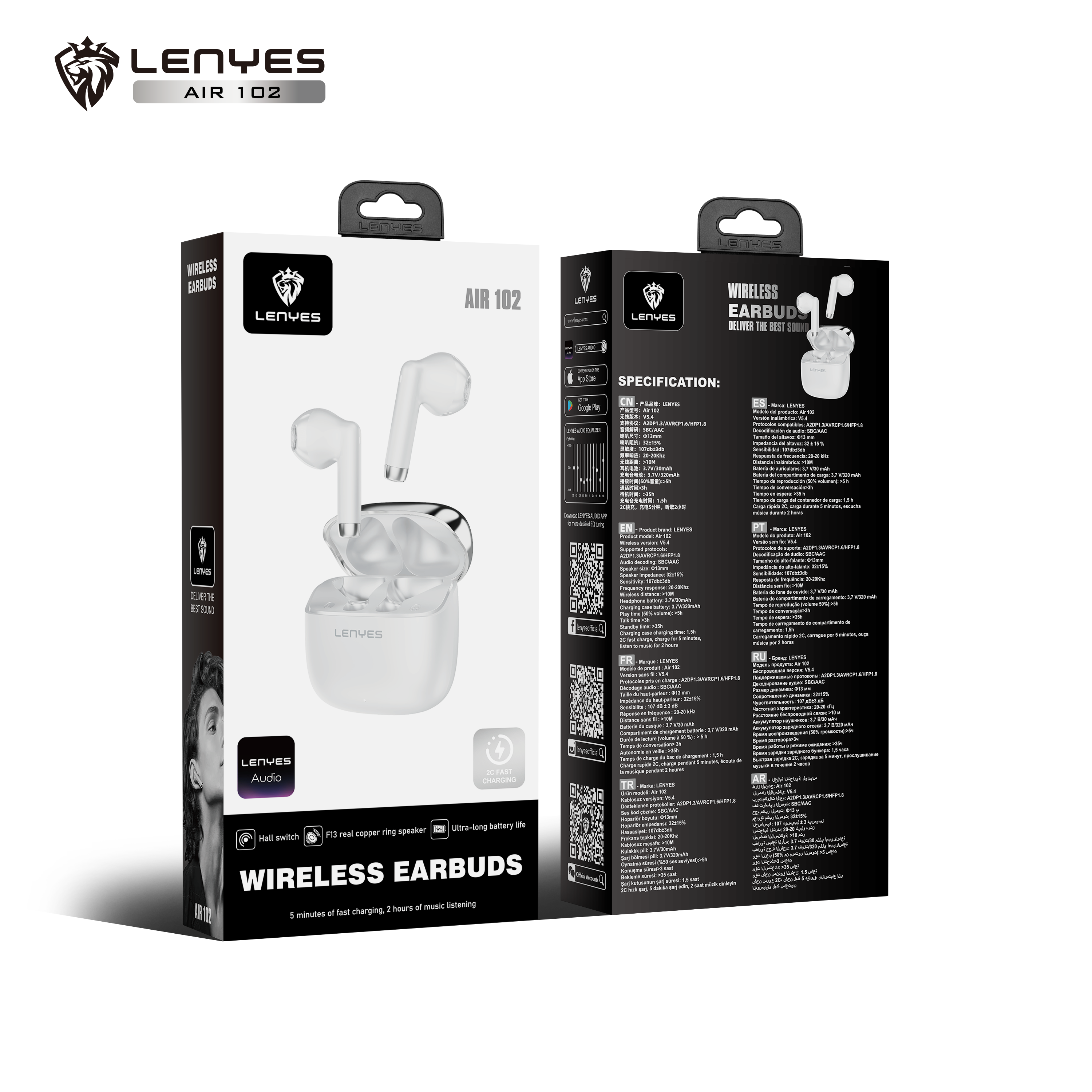 LENYES Air 102 Auriculares Bluetooth TWS con Carga Rápida y App Lenyes Audio