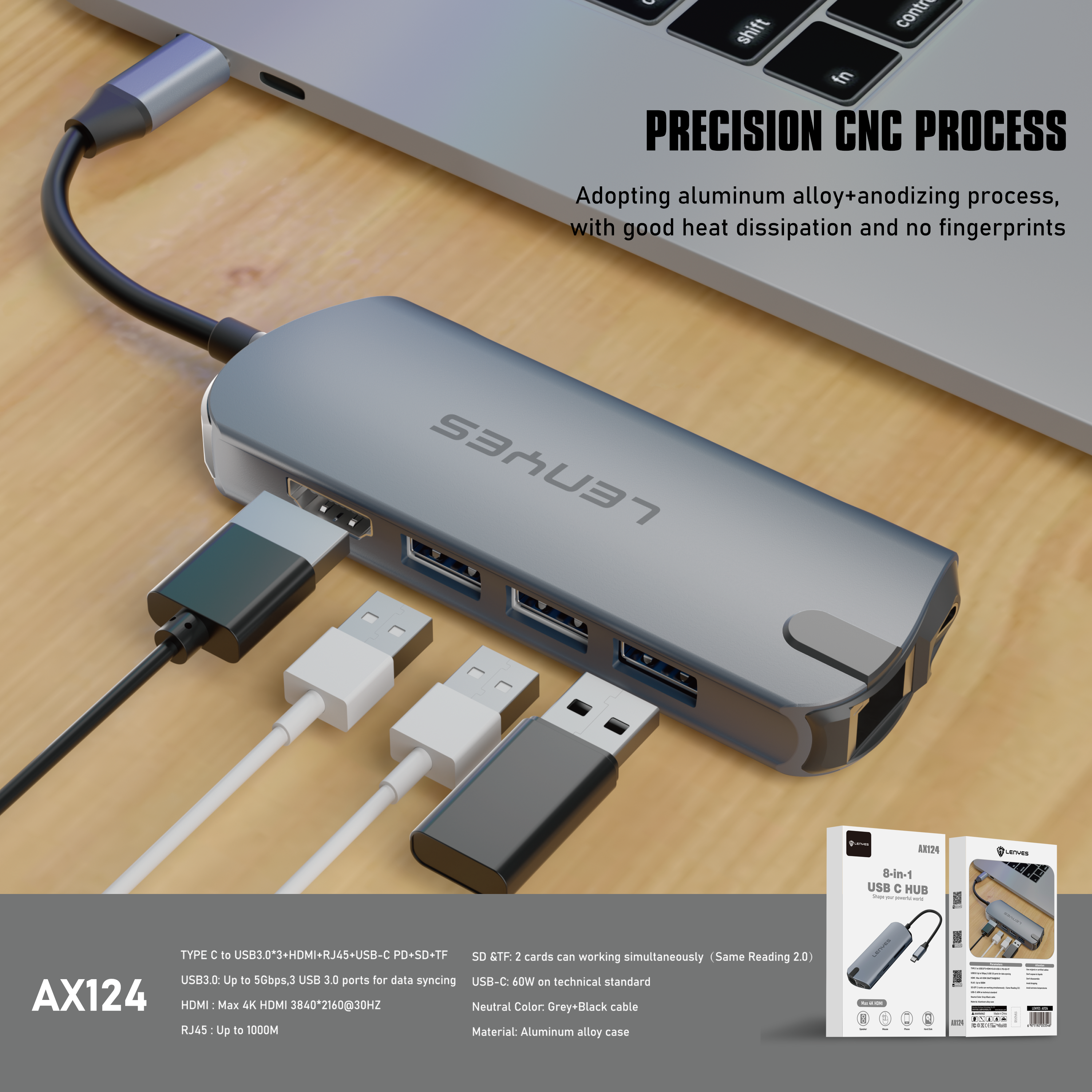 AX124 Tipo-C HUB 8 en 1 -Lenyes