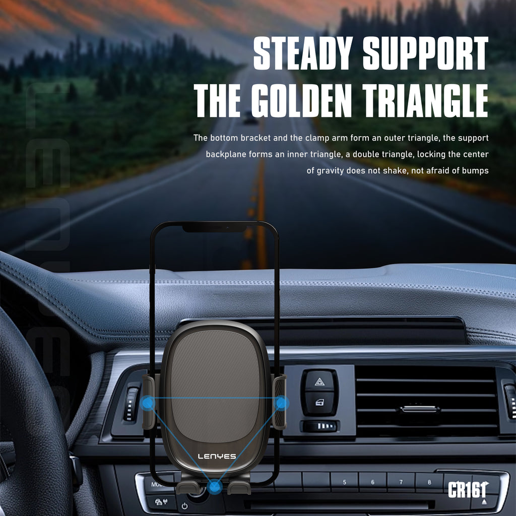 LENYES CR161 Soporte Coche Gravedad Rejilla Triángulo Dorado 360° Negro