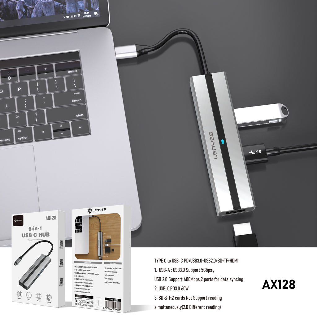 AX128 Tipo-C HUB  6 en 1 -Lenyes