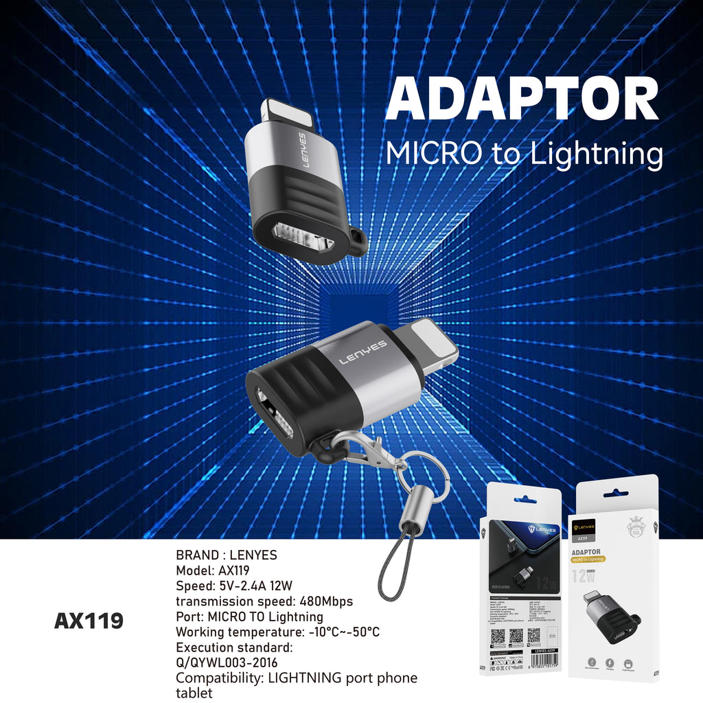 AX119 Adaptador Micro USB/V8 a Lightning -Lenyes
