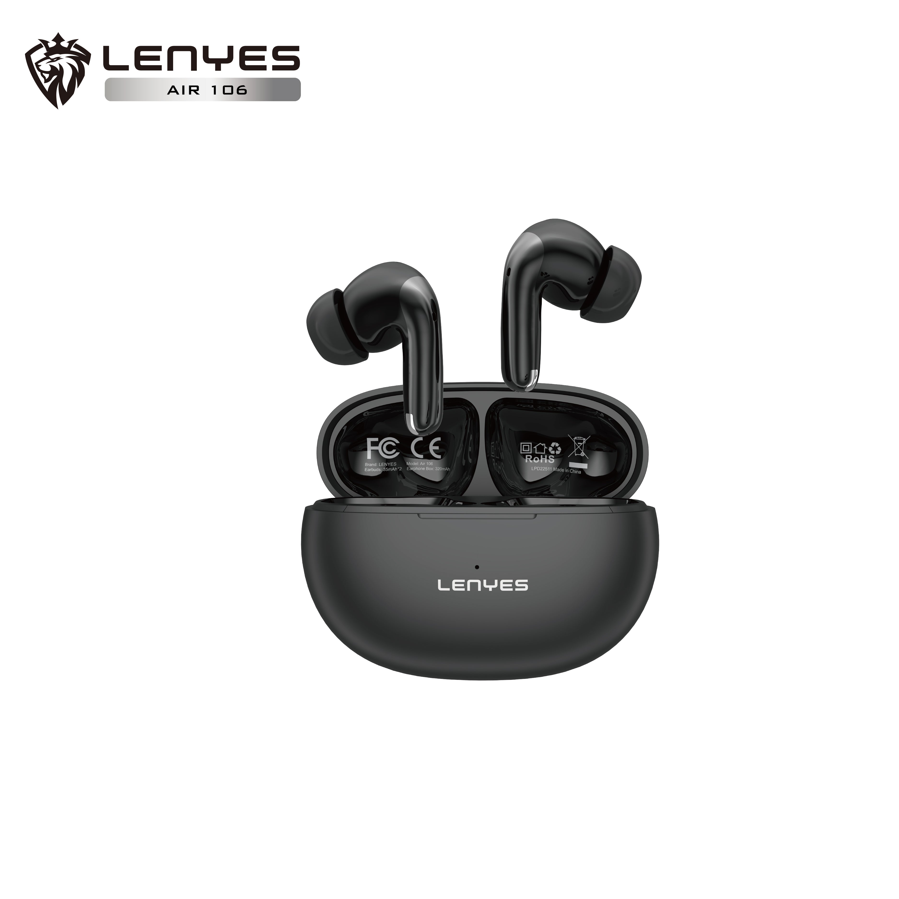 LENYES AIR 106 Auriculares TWS Bluetooth 6.0 ANC-35dB ENC-45dB 4H Autonomía Negro