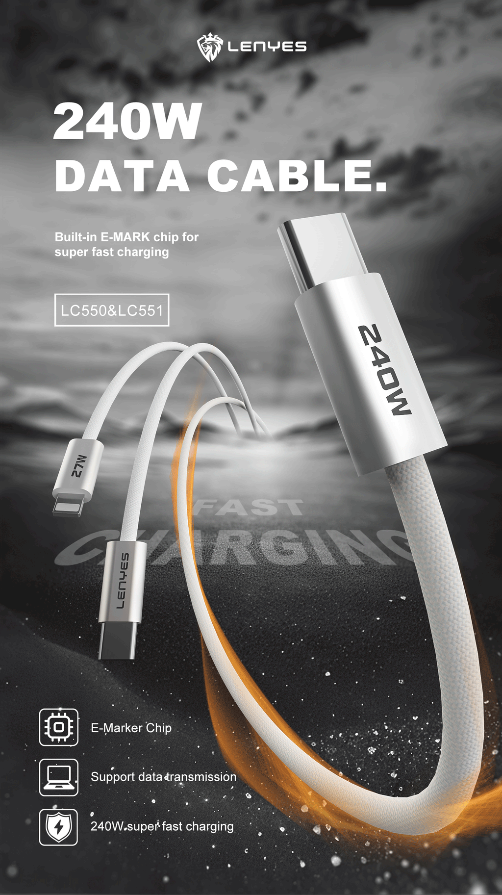 LENYES LC550 Cable de Datos USB-C a USB-C 240W